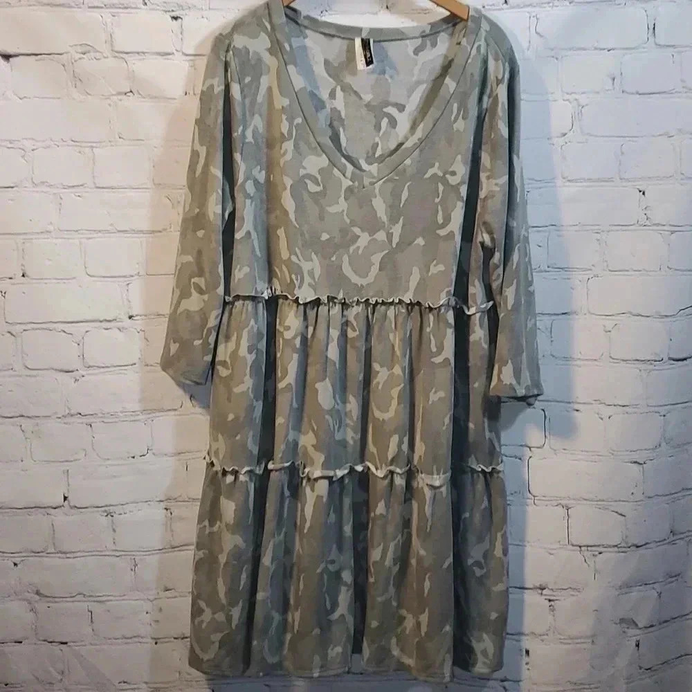 Glitzy Girlz Camo 3/4 Sleeve Dress Women's Size XL